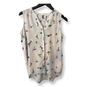 NYDJ Cream hummingbird Mandarin Collar Blouse SP